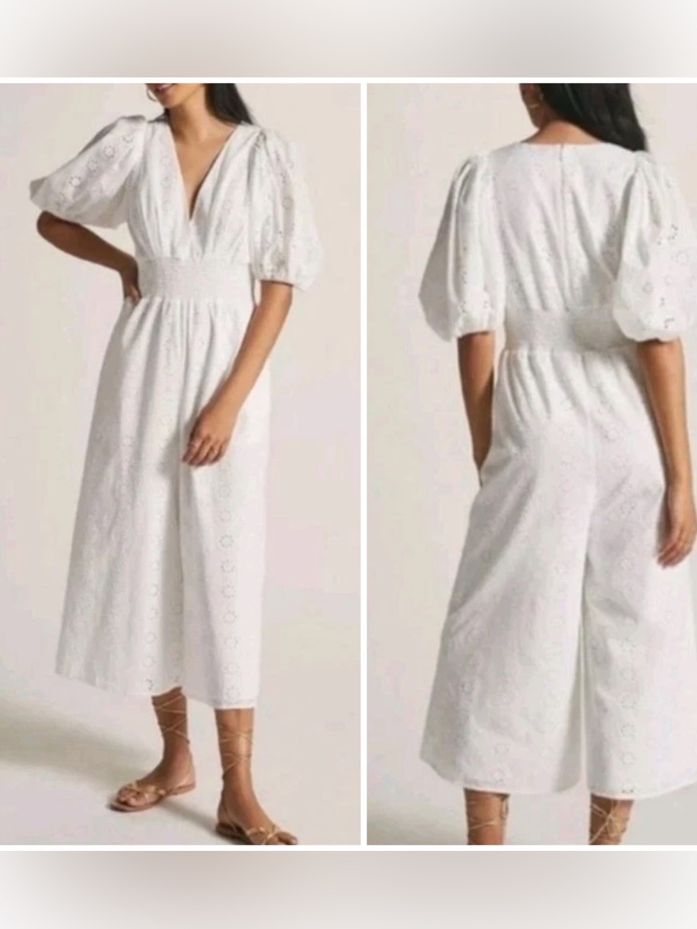 Hutch Anthropologie Smocked-Waist Eyelet White Jumpsuit Size 1X Plus NWT